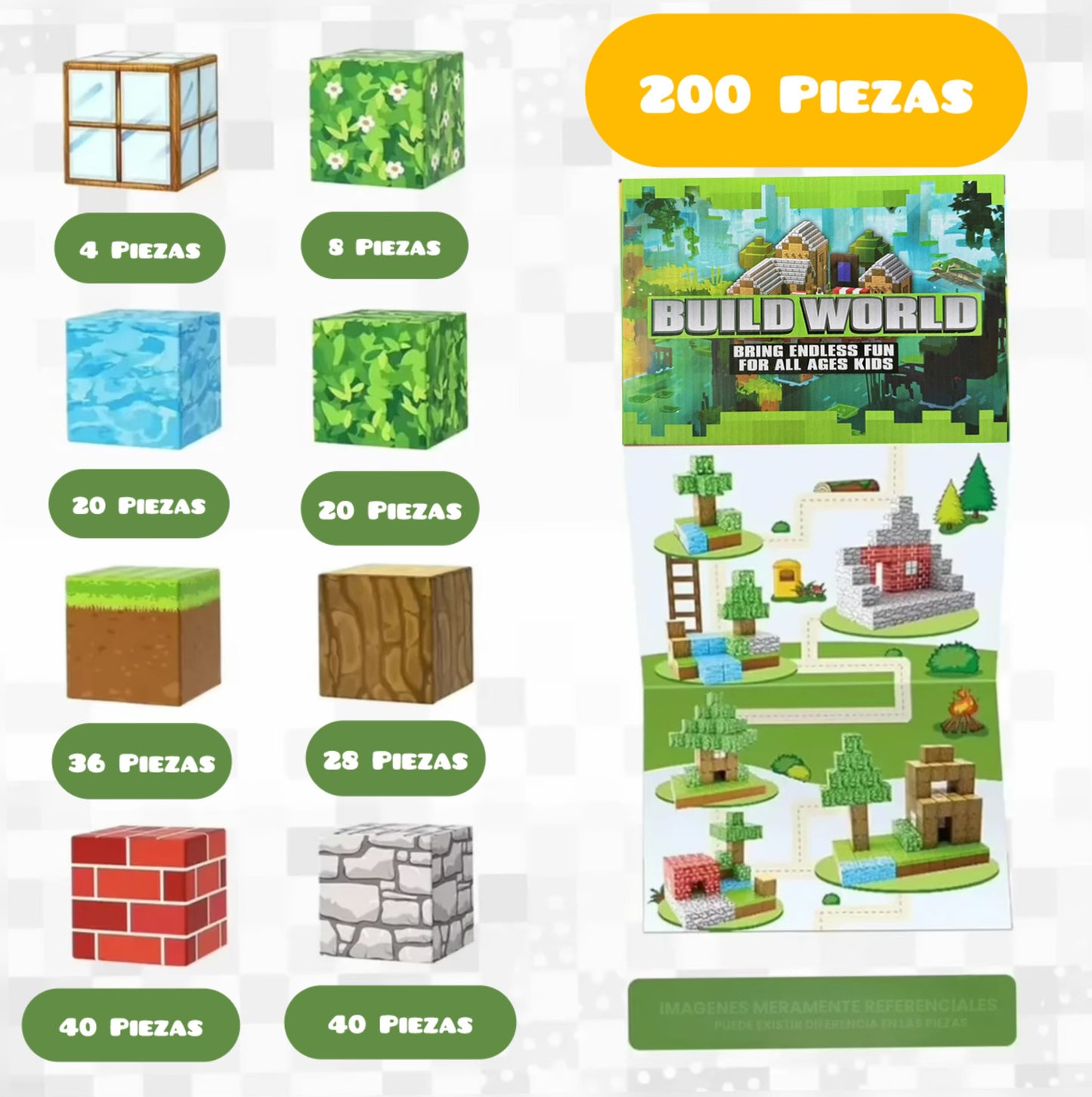 Bloques de Minecraft magnéticos Premium 48/100/148/200 Piezas