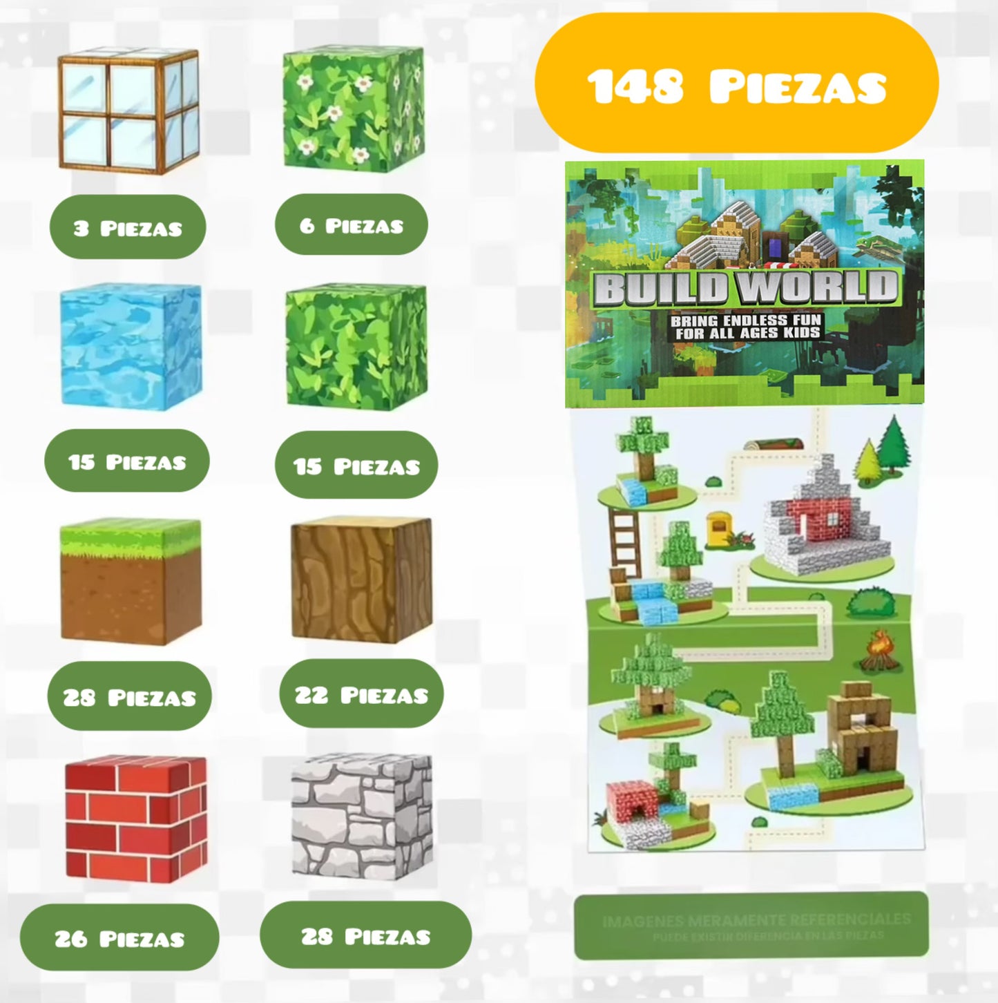 Bloques de Minecraft magnéticos Premium 48/100/148/200 Piezas